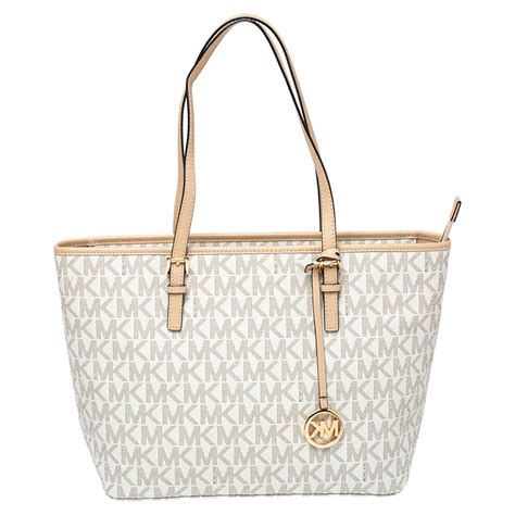 michael kors med conv tote white|Michael Kors beige tote.